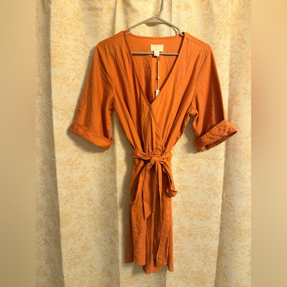 NWT- Carlson Linen Mock Wrap Dress